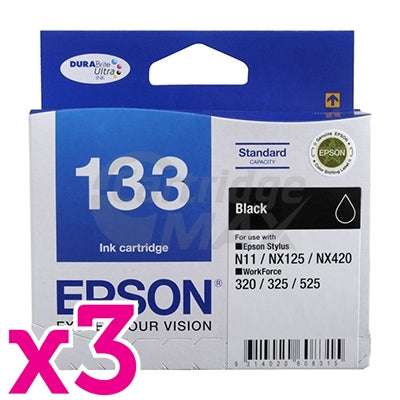 3 x Original Epson 133 T1331 Black Ink Cartridge (C13T133192)