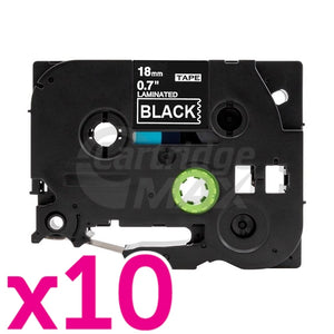 10 x Brother TZe-345 Generic 18mm White Text on Black Laminated Tape - 8 meters