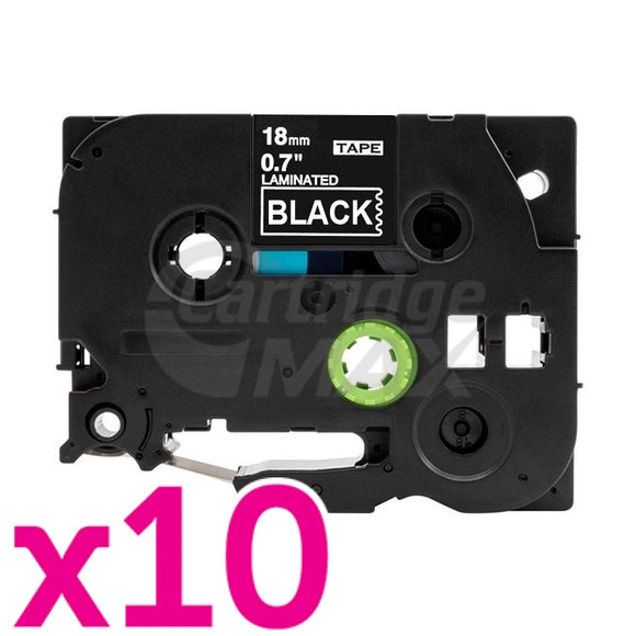 10 x Brother TZe-345 Generic 18mm White Text on Black Laminated Tape - 8 meters