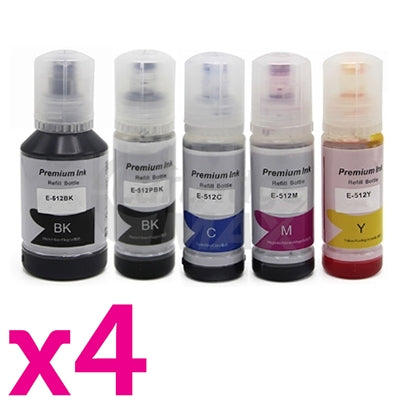 20-Pack Epson T512 Generic Ink Bottle Combo [4BK,4PBK,4C,4M,4Y]