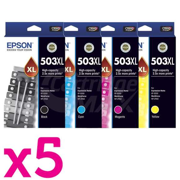 20 Pack Epson 503XL Original High Yield Inkjet Cartridge Combo C13T09R192 - C13T09R492 [5BK,5C,5M,5Y]