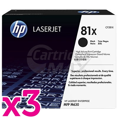 3 x HP CF281X (81X) Original Black Toner Cartridge - 25,000 Pages