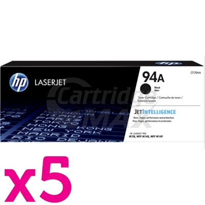 5 x HP 94A CF294A Original Black Toner Cartridge - 1,200 Pages