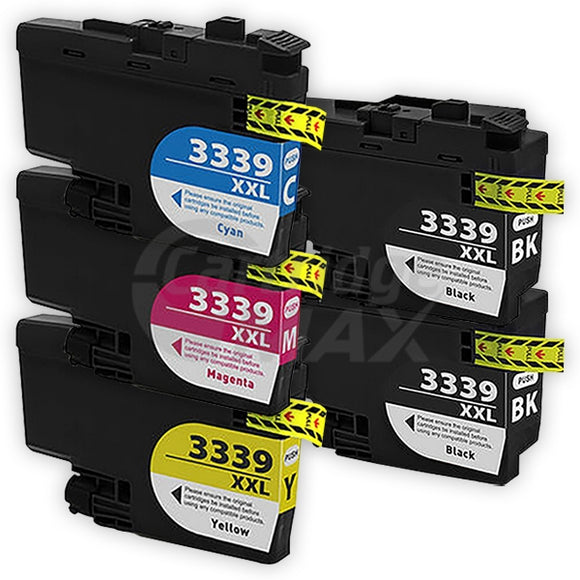 5 Pack Brother LC-3339XL Generic High Yield Ink Cartridge Combo [2BK, 1C, 1M, 1Y]