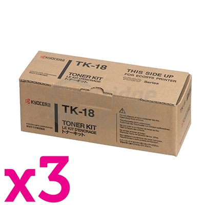 3 x Original Kyocera TK-18 Black Toner Cartridge FS-1020D, FS-1020DN, FS-1118MFP, KM-1500, KM-1815, KM