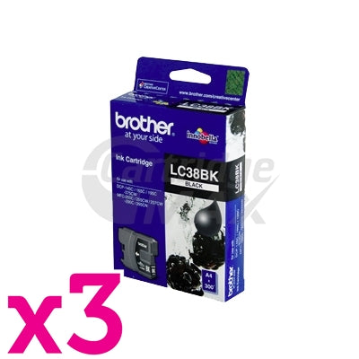 3 x Original Brother LC-38BK Black Inkjets