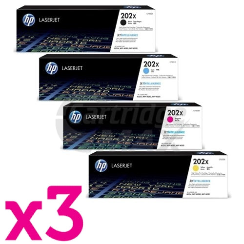 3 Sets of 4 Pack HP CF500X-CF503X (202X) Original High Yield Toner Cartridges [3BK,3C,3M,3Y]