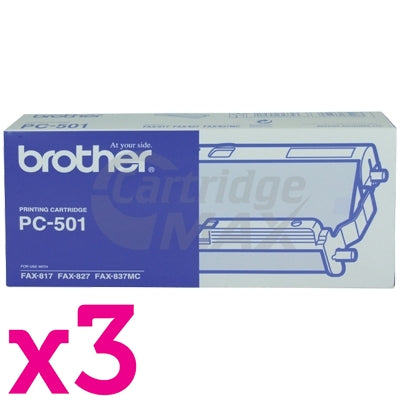 3 x Brother PC-501 Original A single, Pre-loaded, Thermal Printing Ribbon, Frame & Gears