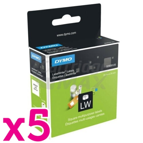 5 x Dymo SD30332 / S0929120 Original White Label Roll 25mm x 25mm  - 750 labels per roll