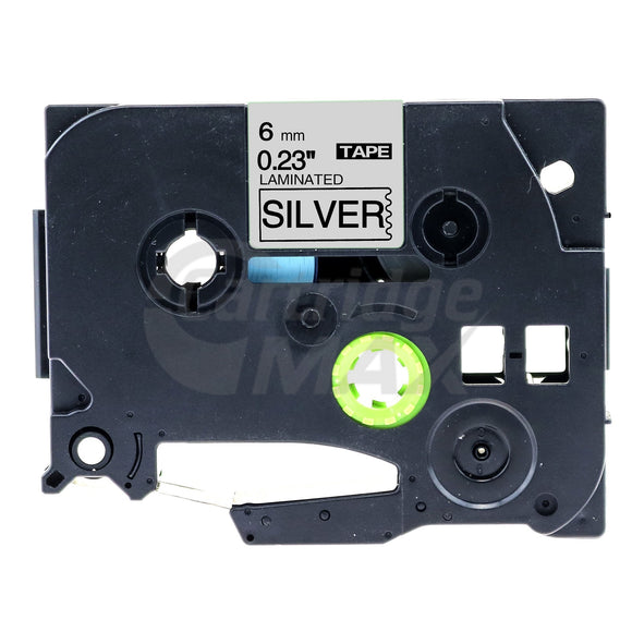 Brother TZe-911 Generic 6mm Black Text on Silver Laminated Tape - 8 meters