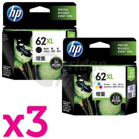 6 Pack HP 62XL Original High Yield Inkjet Cartridges C2P05AA + C2P07AA [3BK,3CL]