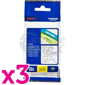3 x Brother TZe-135 Original 12mm White Text on Clear Laminated Tape - 8 meters