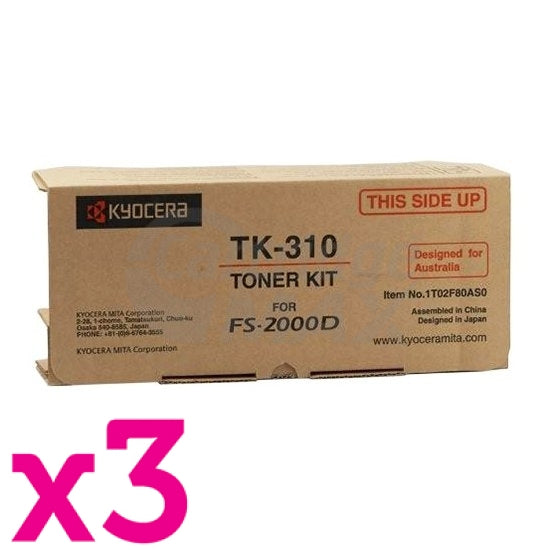 3 x Original Kyocera TK-310 Black Toner Cartridge  FS-2000D, FS-3900DN, FS-4000DN