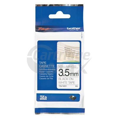 Brother TZe-N201 Original 3.5mm Black Text on White Tape - 8 metres