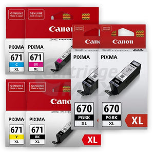 6 Pack Original Canon PGI-670XL, CLI-671XL High Yield Inkjet Combo [2BK,1PBK,1C,1M,1Y]