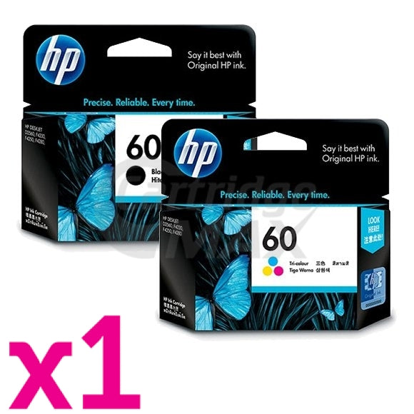 2 Pack HP 60 Original Inkjet Cartridges CC640WA + CC643WA [1BK,1CL]
