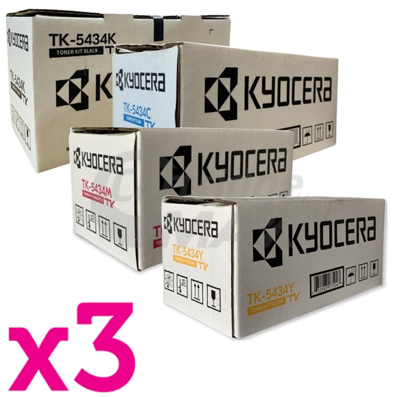 3 Sets of 4 Pack Original Kyocera TK-5434 Toner Cartridge ECOSYS PA2100, MA2100 [3BK,3C,3M,3Y]