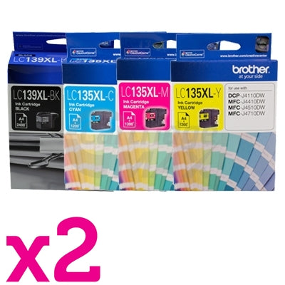 8 Pack Original Brother LC-139XL/LC-135XL High Yield Ink Combo [2BK+2C+2M+2Y]