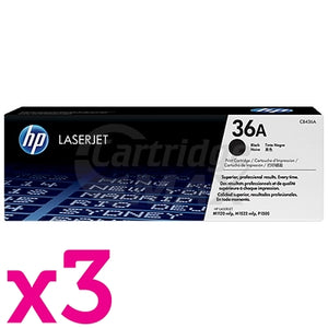 3 x HP CB436A (36A) Original Black Toner Cartridge - 2,000 Pages