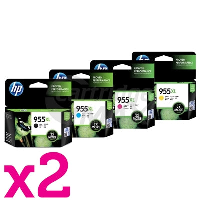 2 sets of 4 Pack HP 955XL Original High Yield Inkjet Combo L0S63AA - L0S72AA [2BK,2C,2M,2Y]