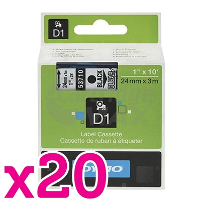 20 x Dymo SD53710 / S0720920 Original 24mm Black Text on Clear Label Cassette - 7 meters