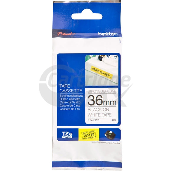 Brother TZe-S261 Original 36mm Black Text on White Strong Adhesive Laminated Tape - 8 metres