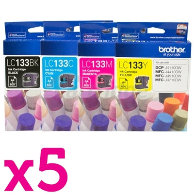 20 Pack Original Brother LC-133 Ink Cartridges [5BK+5C+5M+5Y]