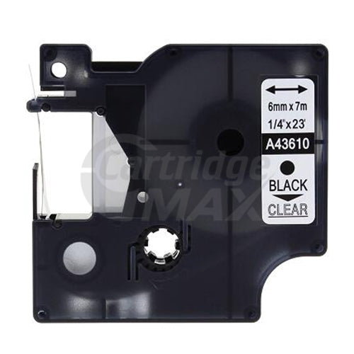 Dymo SD43610 / S0720770 Generic 6mm Black Text on Clear Label Cassette - 7 meters
