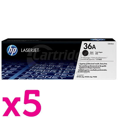 5 x HP CB436A (36A) Original Black Toner Cartridge - 2,000 Pages