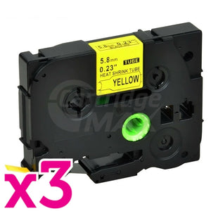 3 x Brother HSe-611 Generic 5.8mm Black Text on Yellow Heat Shrink Tube Tape - 1.5 meters