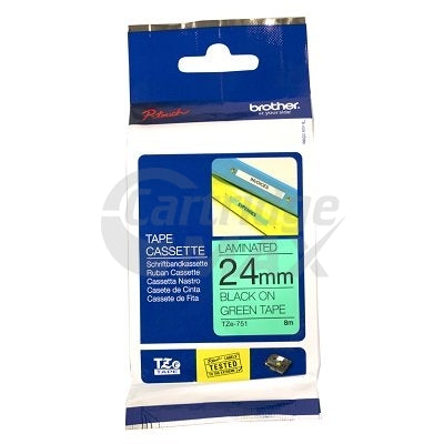 Brother TZe-751 Original 24mm Black Text on Green Laminated Tape - 8 meters