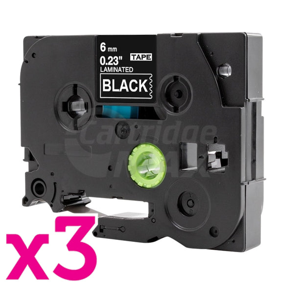 3 x Brother TZe-315 Generic 6mm White Text on Black Laminated Tape - 8 meters