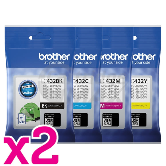 8 Pack Brother LC-432 Original Ink Cartridges Combo [2BK, 2C, 2M, 2Y]