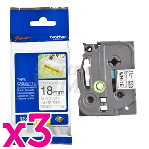 3 x Brother TZe-S241 Original 18mm Black Text on White Strong Adhesive Laminated Tape - 8 metres