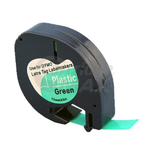 Dymo SD91204 Generic 12mm x 4m Black On Green LetraTag Plastic Tape