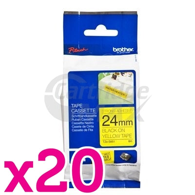 20 x Brother TZe-S651 Original 24mm Black Text on Yellow Strong Adhesive Laminated Tape - 8 metres