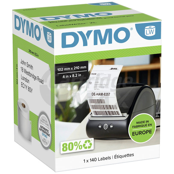 Dymo 2166659 Original White Label Roll 102mm x 210mm - 140 labels per roll
