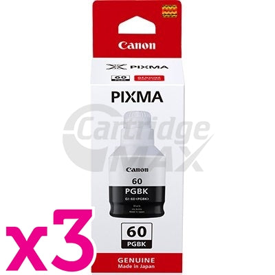 3 x Original Canon GI60PGBK Black Ink Bottle