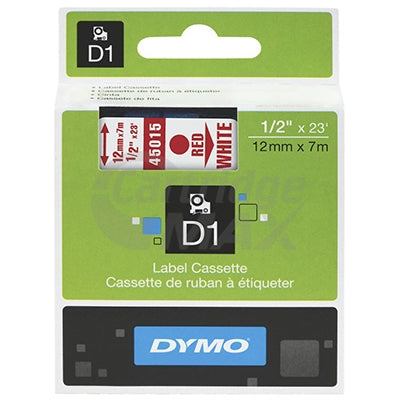 Dymo SD45015 / S0720550 Original 12mm Red Text on White Label Cassette - 7 meters