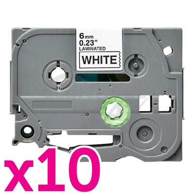 10 x Brother TZe-211 Generic 6mm Black Text on White Laminated Tape - 8 meters