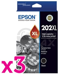 3 x Epson 202XL Original Black High Yield Ink Cartridge [C13T02P192]