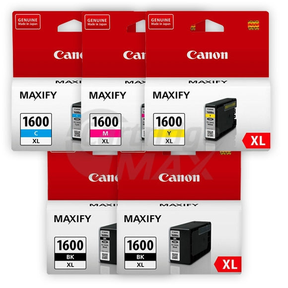 5 Pack Canon PGI-1600XL Original High Yield Ink Cartridge [2BK,1C,1M,1Y]