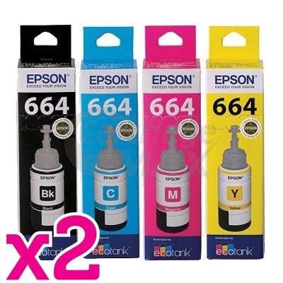 8-Pack Original Epson T664 EcoTank Ink Bottles [2BK+2C+2M+2Y]