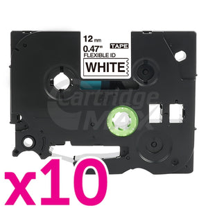 10 x Brother TZe-FX231 Generic 12mm Black Text on White Flexible ID Laminated Tape - 8 metres