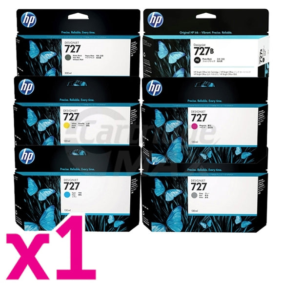 6 Pack HP 727 / 727B Original Inkjet Cartridges 3WX19A, 3WX14A, 3WX15A, B3P19A - B3P21A [1MB,1PB,1C,1M,1Y,1GR]