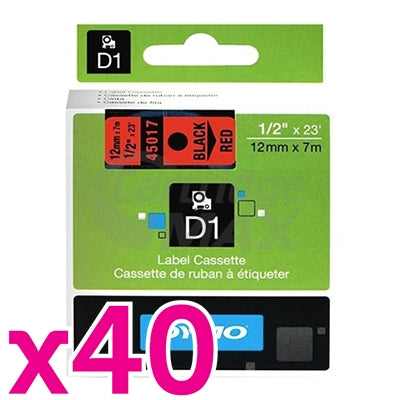 40 x Dymo SD45017 / S0720570 Original 12mm Black Text on Red Label Cassette - 7 meters