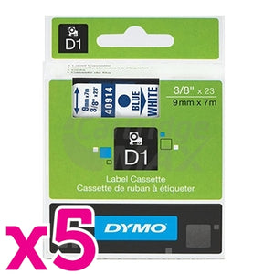 5 x Dymo SD40914 / S0720690 Original 9mm Blue Text on White Label Cassette - 7 meters