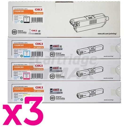 3 Sets of 4 Pack Original OKI C332DN / MC363DN Toner Combo (46508720-46508717) [3BK,3C,3M,3Y]