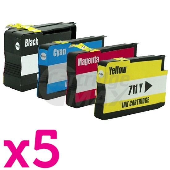20 Pack HP 711 Generic Inkjet Cartridges [5BK,5C,5M,5Y]