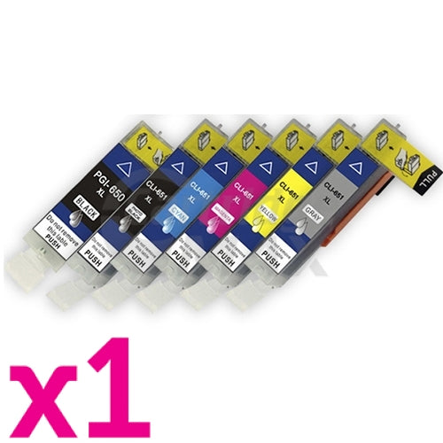 6 Pack Canon PGI-650XL CLI-651XL Generic High Yield Inkjet Cartridges [1BK,1PBK,1C,1M,1Y,1GY]